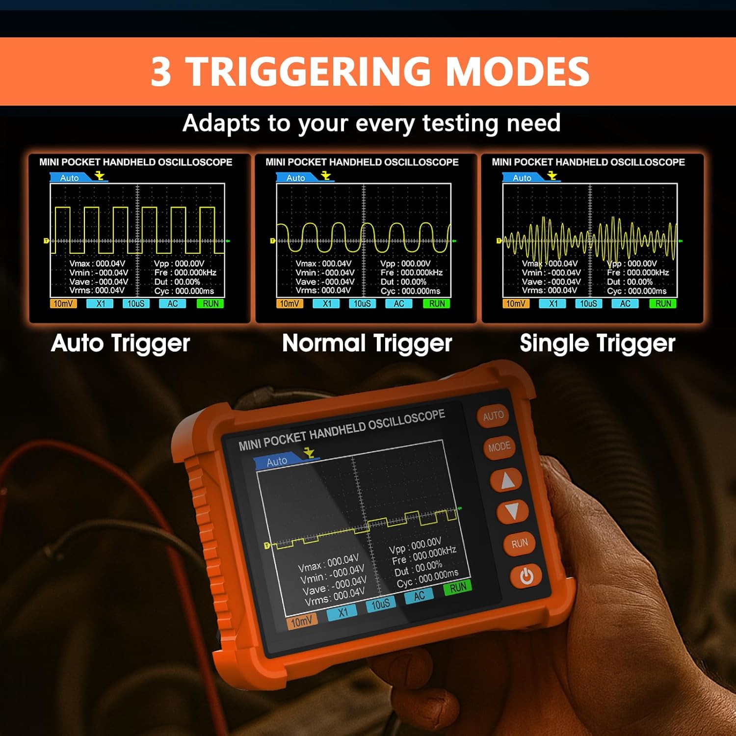 Handheld Oscilloscope, Digital Lab Oscilloscope Kit with 250KHz Bandwidth, 2.5MS/s High Sampling Rate, 2.8" TFT, 3 Trigger Functions, Portable USB Automotive Oscilloscope & Accessories