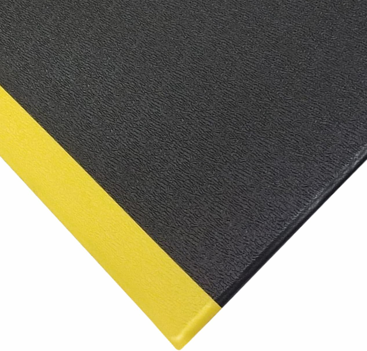 Comfort Step® Safety Anti-Fatigue Floor Mat with Yellow Border (3/8") – Ergonomic Standing Mat – Slip-Resistant Textured Surface – Black with High-Visibility Yellow Edge – Commercial Grade, 4' X 60'