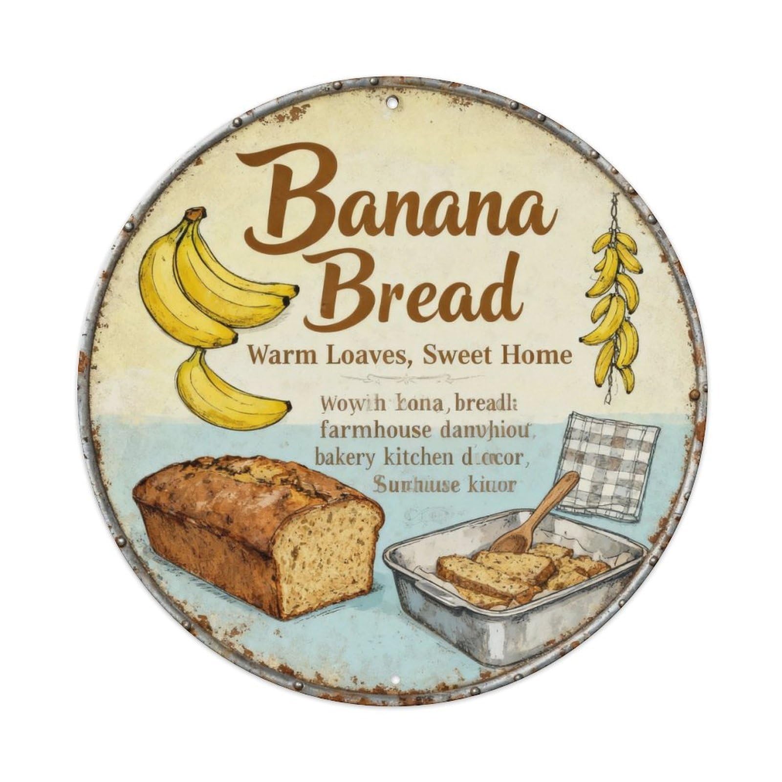 Banana Bread Farmhouse Kitchen Decor Metal Tin Sign Plaque