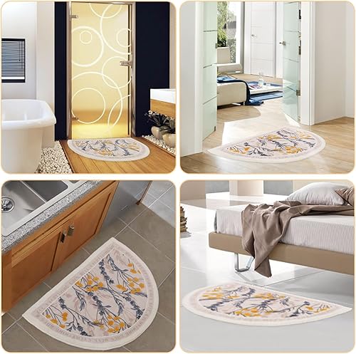 Miniatura 6 de Alfombras de baño bohemias Half Circle, antideslizantes, lavables a máquina, semiredondas, bohemias, retro, para baño, cocina, dormitorio, bañera y
