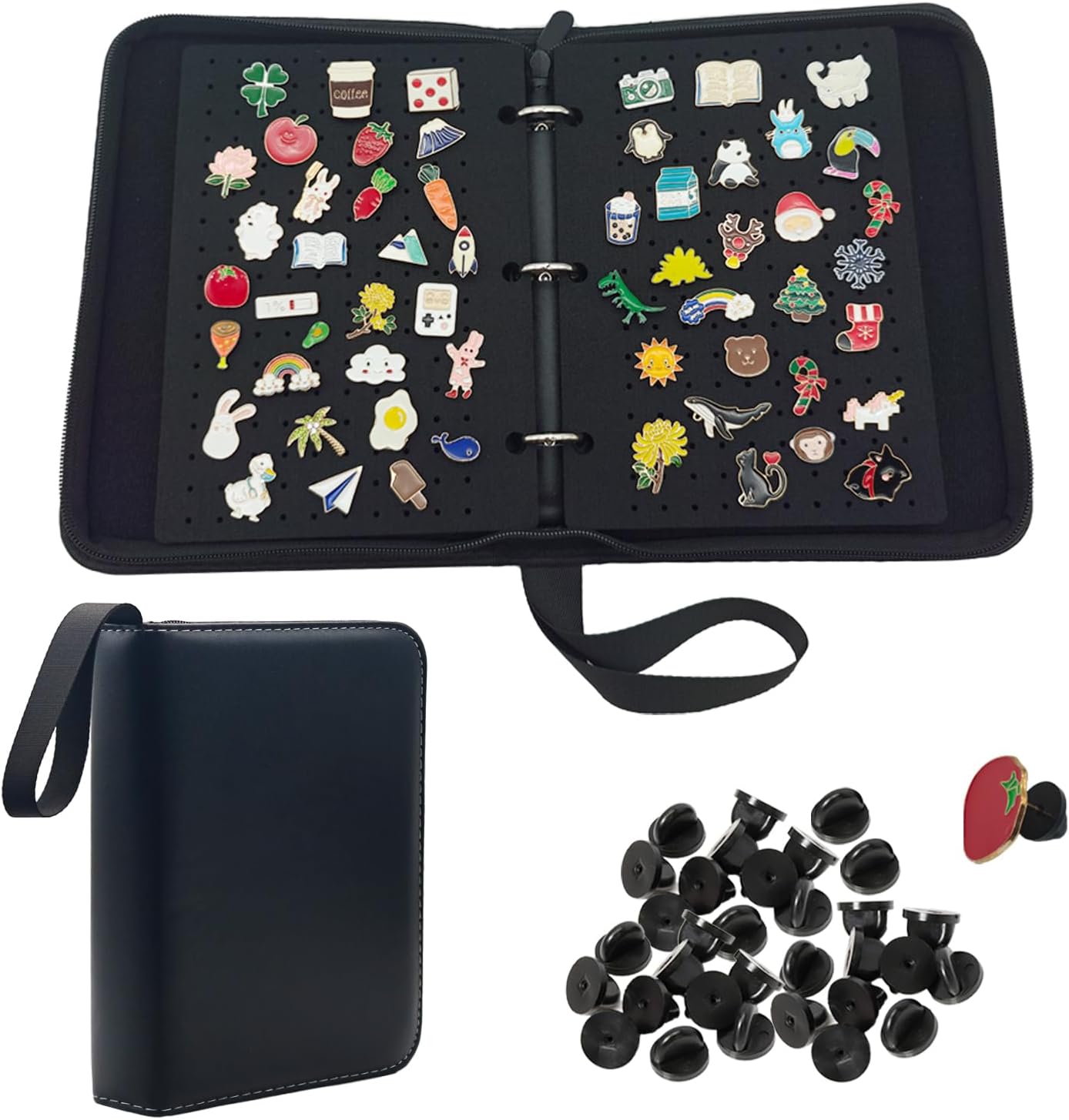 Pin Display Book Leather Pin Trading Book Enamel Pin Display with 6-Page Display Board 5-Page Clear Protective Page Display Board and 50PCS Locking Pin Back for Pin Collection Display Book (Large)