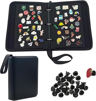 Enamel Pin Display Case Leather Pin Trading Book Pin Collection Book 6-Page Lapel Pin Display Board with 50 Pcs Pin Backs Pin Books for Collectors for Pin Storage Pin Bag Binder with Clear PVC Cover