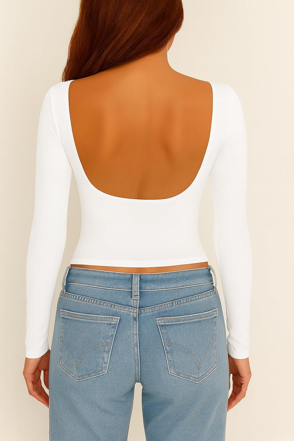 ForeFair Women Sexy Backless Long Sleeve Going Out Top Slim Fit Crewneck Open Back Y2K Fall Tops - Image 2