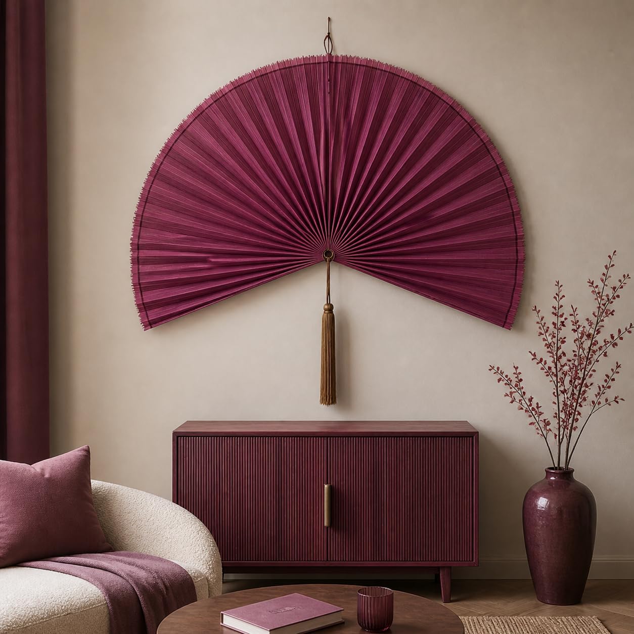 Large Bamboo Wall Fan Decor for Over Bed Headboard (40" Lx28 W)