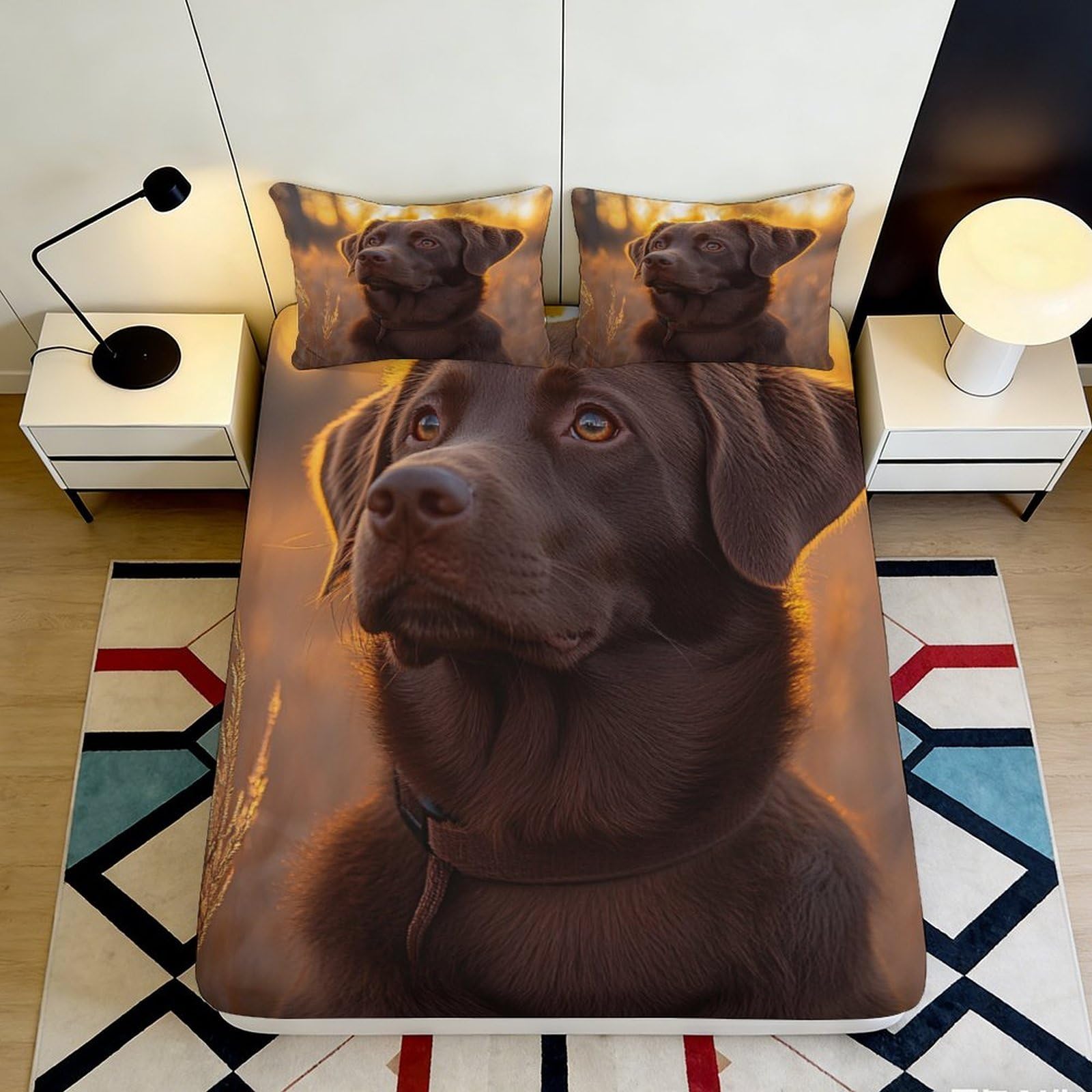 3D Printed Chocolate Labrador Fitted Sheet Microfiber Soft Animal Dog Bed Sheet for Bedroom Guest Room Decor Protection 90x200x25cm