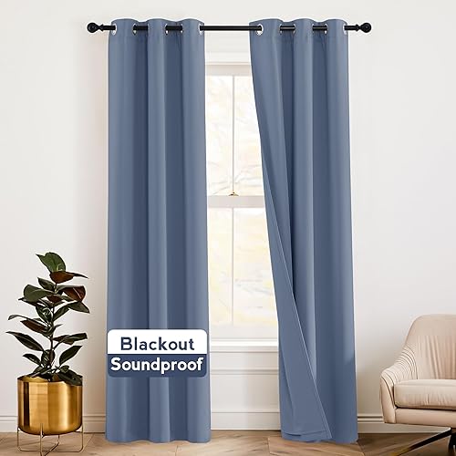 RYB HOME Cortinas acústicas opacas, tratamiento de ventanas con privacidad, cortinas aislantes térmicas, juego de cortinas 3-en-1 para guardería,