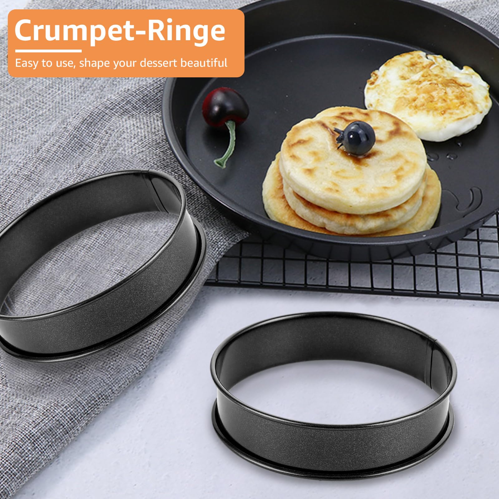 6 Stück Crumpet Ringe Pancake Form Ø10cm, Crumpet-Formen Antihaft, Pancake Form Tarte Ring, Kuchenform Spiegeleierformen Muffinringe für Spiegelei, Pfannkuchen,Crumpets