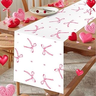 1 PC Pink Bow Table Runner 72 Inches ,Bow Theme Decoration Table Cover C...