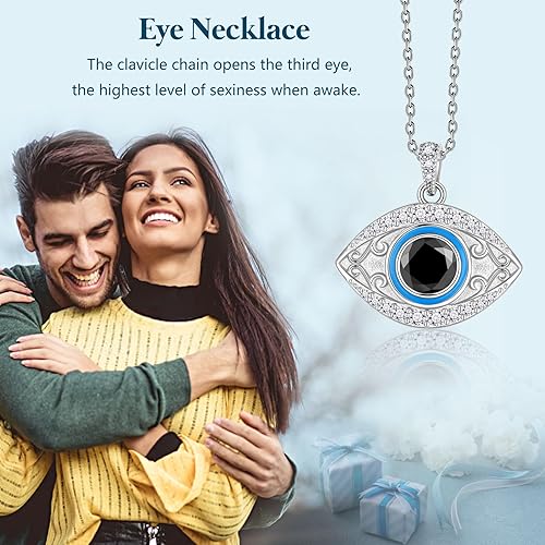 Miniatura 4 de Jewmon Collar de plata de ley 925 contra el mal de ojo para mujer, collar de ojo de pavo de la suerte, joyería de mal de ojo, regalos para mamá,