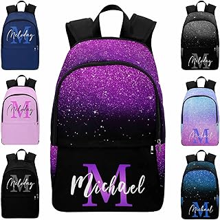 Custom Monogram Backpack for Kids, Personalized Shinning Glitter Bag Schoolbag Casual Daypack for Boys Girls Customized Initial Name Travel Laptop Bag Backpack for Daughter Son Teens Travel Picnic