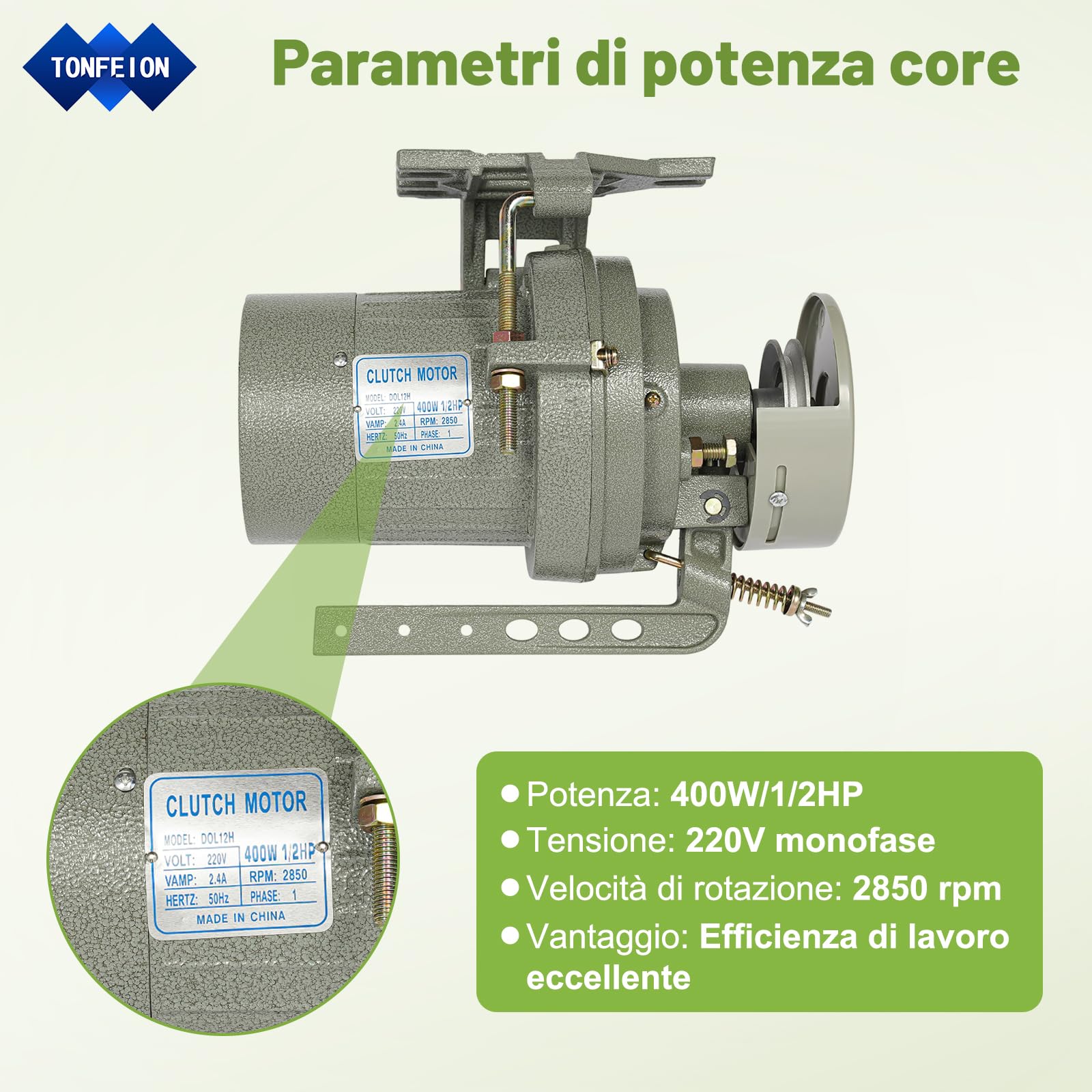 Motore frizione per macchina da cucire industriale, motore monofase 1/2HP 400 W 220 V, servomotore per macchina da cucire industriale, 2850 rpm