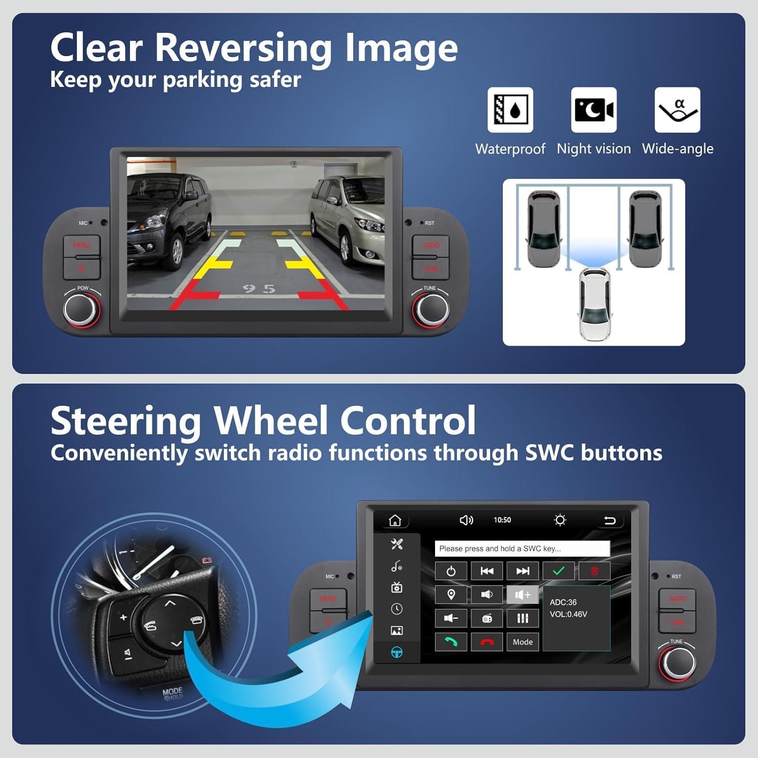 Autoradio Double Din per FIAT Panda 2013-2020 con CarPlay wireless di Apple e Android Auto, comando vocale, display IPS/GPS Navi/Bluetooth/FM/AM/USB/EQ/Touch Display