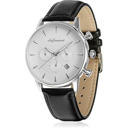 Amazon メンズ 腕時計 黒革 Shifenmei S10 防水 腕時計 多機能 クロノグラフ ステンレス鋼 クォーツ時計 ビジネス 時計 メンズ 夜光 日付表示 革バンド 時計 革バンド 銀 メンズ腕時計 腕時計 通販