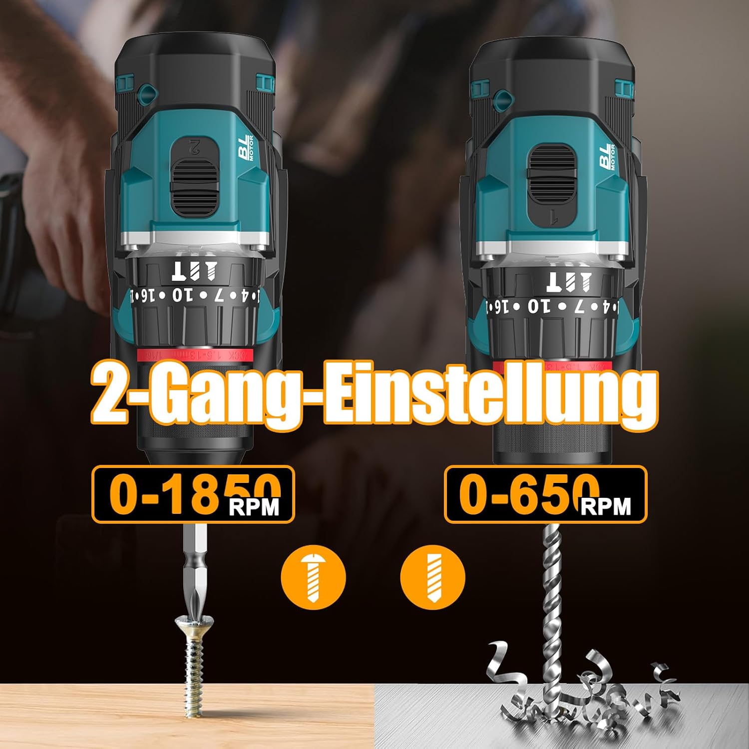 Comparison of 2-speed gear settings on the Conentool drill
