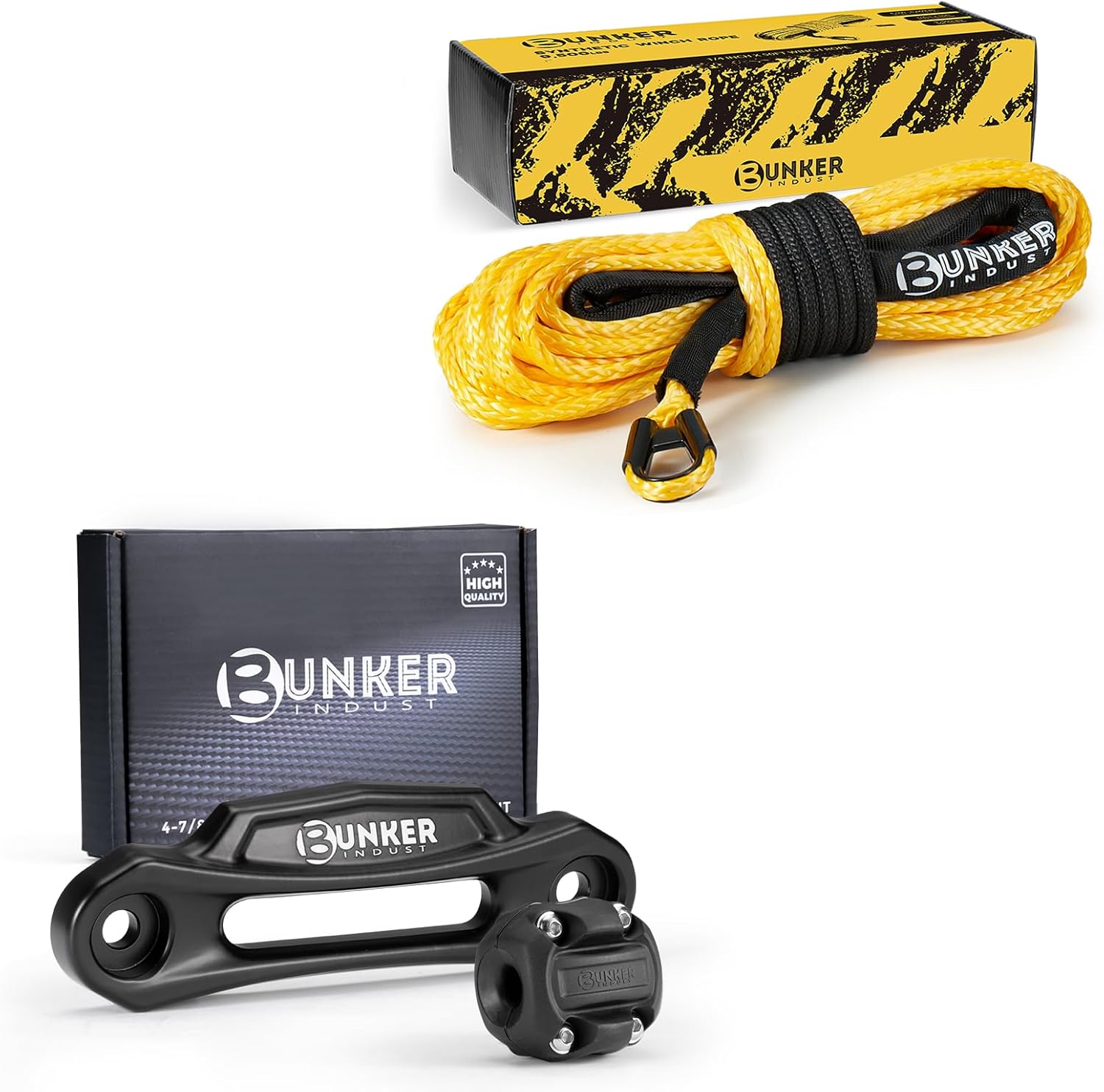 BUNKER INDUST 1/4" x 50' Synthetic Winch Rope + Winch Hawse Fairlead with Winch Cable Hook Stopper