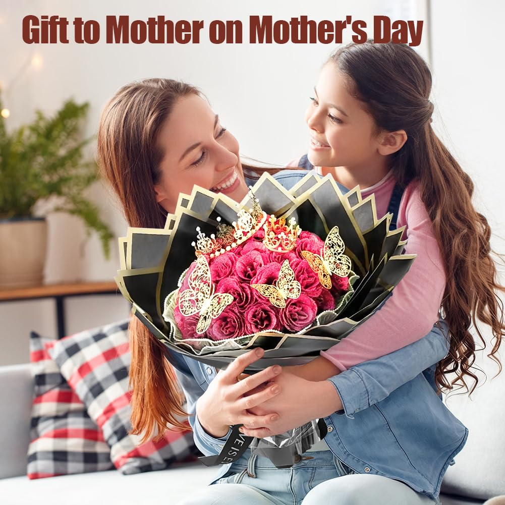 RANJIMA Rosas Artificiales con Purpurina Regalo Original para el Día de la Madre, 24 Piezas Ramo de Flores Artificiales DIY con Corona, Regalos Mujers,Regalo Novia,Cumpleaños,Compromiso, Aniversario
