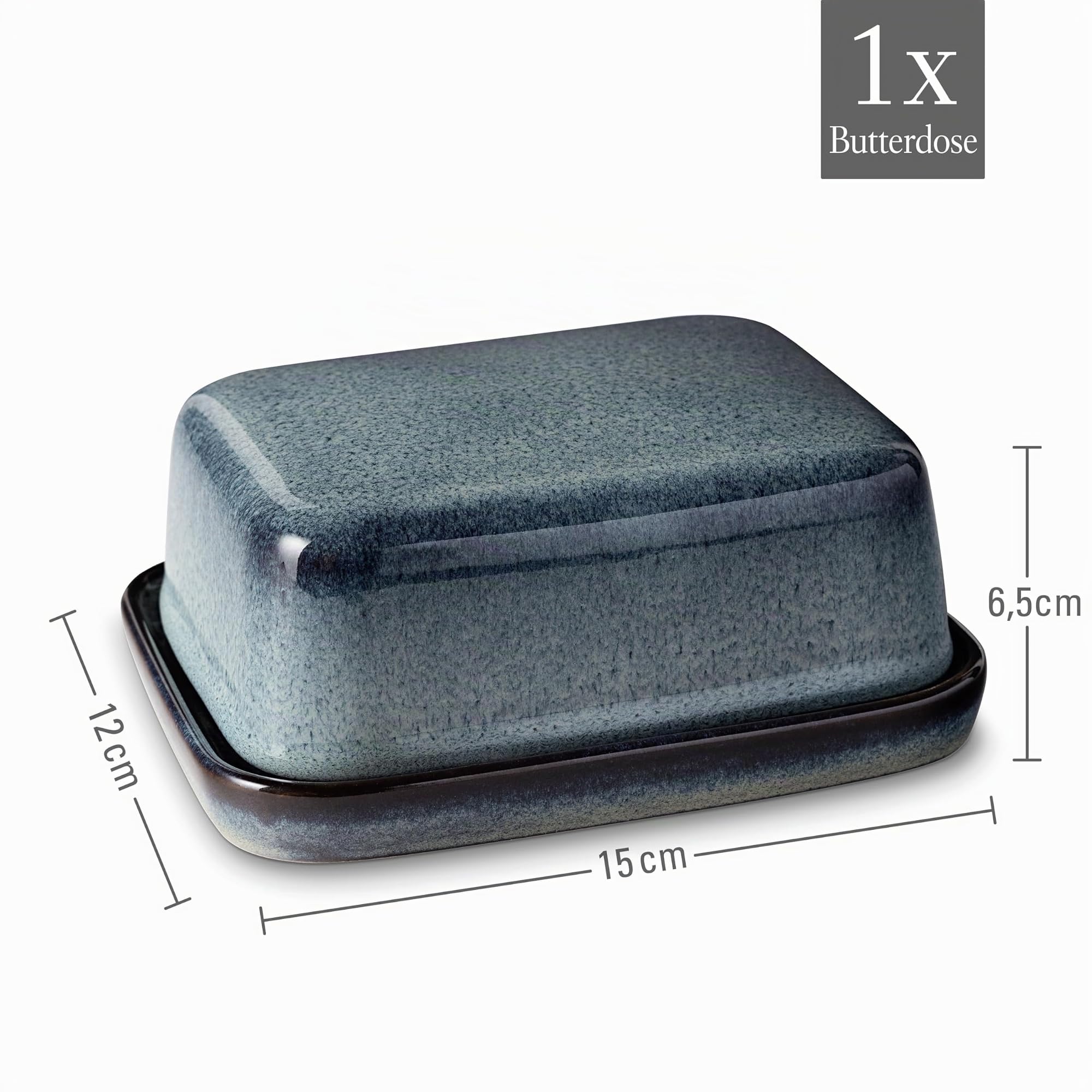like. by Villeroy & Boch – Lave gris Butterdose Grau, Spülmaschinenfest, Mikrowellensicher, Butterschale, türkiser Butterbehälter, Geschirr, Behälter für Butter, Steingut