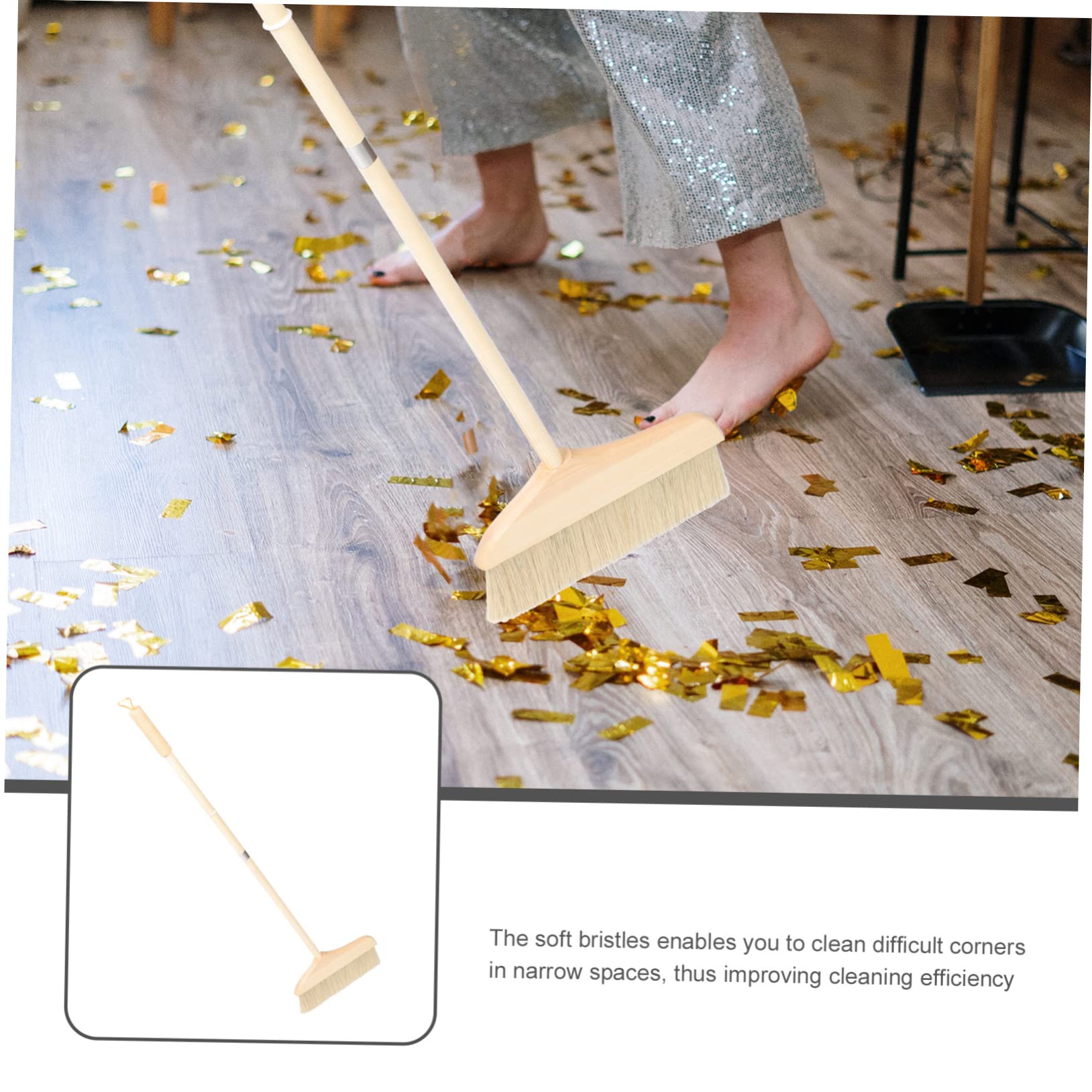 GANAZONO Brosse à Nettoyer à Long Manche Détachable avec Poils Souples pour Intérieur Balai Portable pour Sols et Tapis Pratique