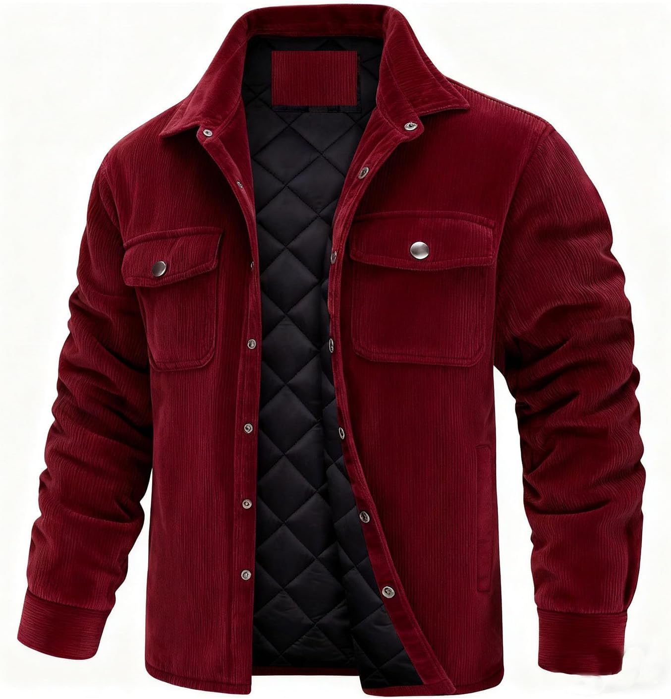 Puffy Corduroy Trucker Jackets for Men:Fashion Winter Warm Long Sleeve Button Down Coats with Pockets Outerwear