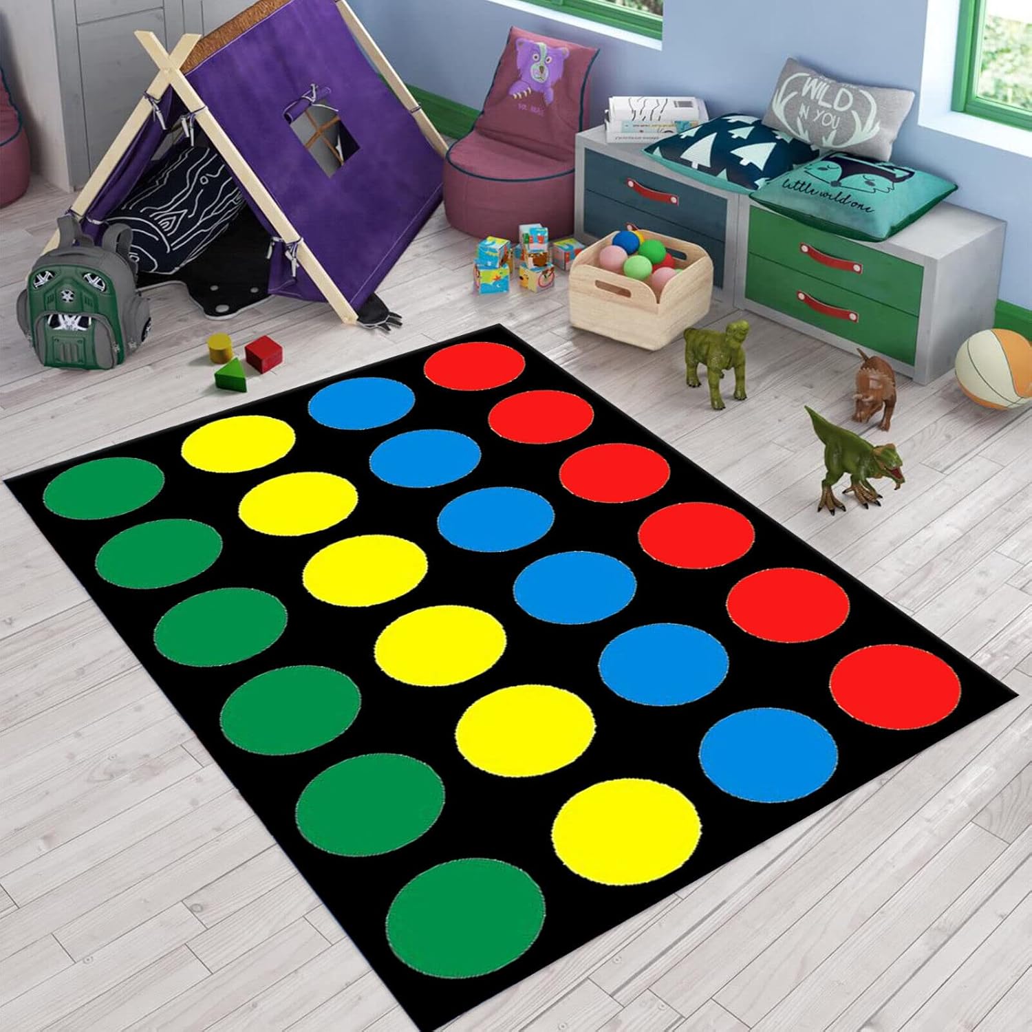 Family Game Party Twister Rug - Black Cotton Area Rug C1027S (47"x71"=120x180cm) for Kids