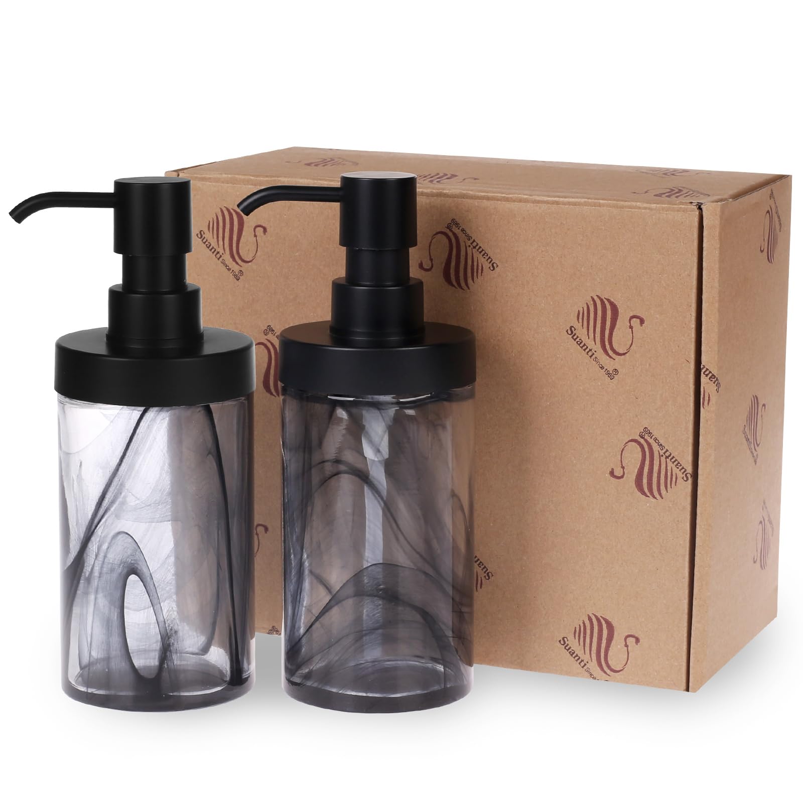 Dispenser per lozione nera, dispenser di sapone in vetro da 354,4 g, 2 dispenser di sapone per le mani per bagno e cucina, dispenser di sapone per piatti con pompa facile da premere ed
