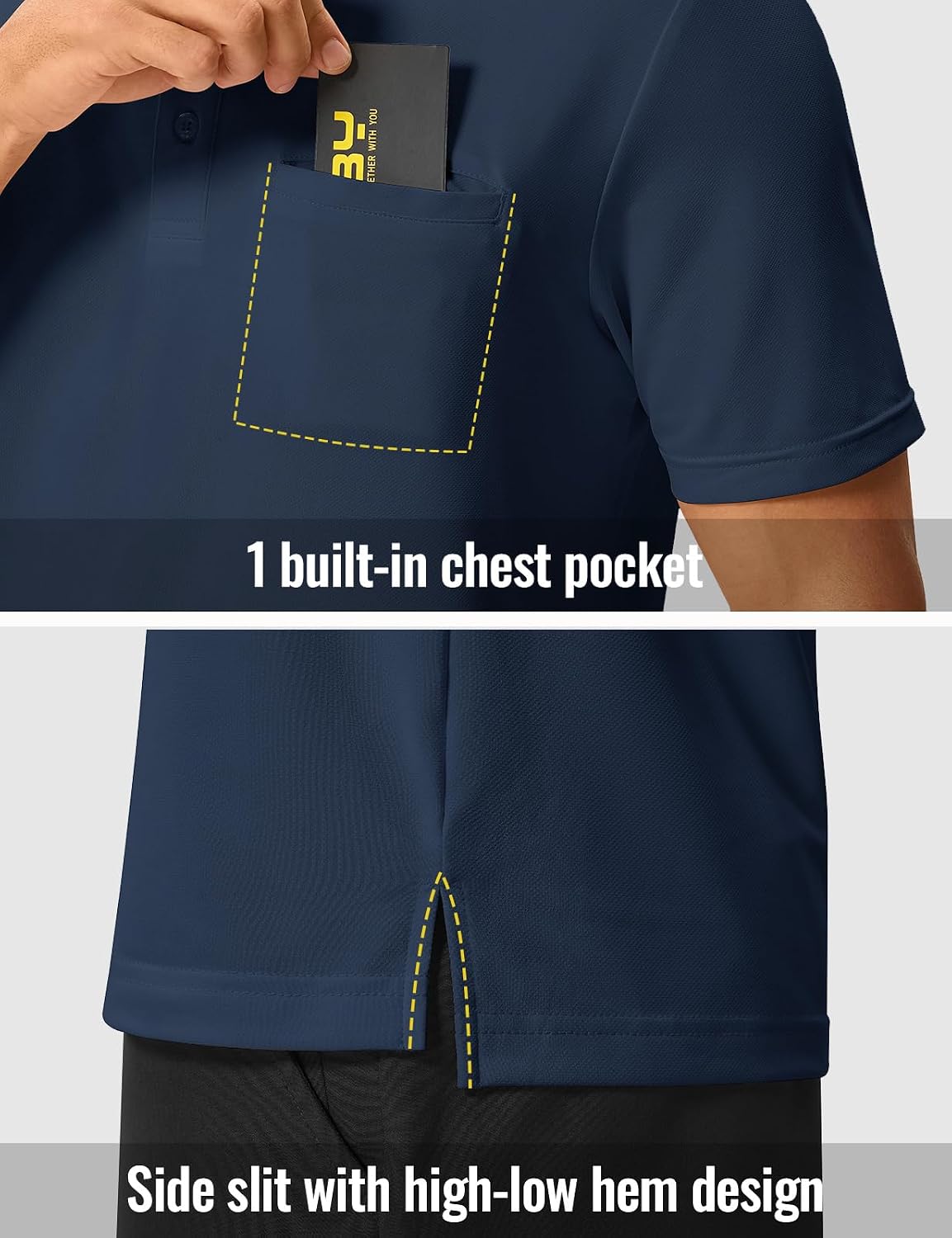 Rdruko Men's Polo Shirts with Pocket Short Sleeve Dry Fit Collared Golf Tennis T Shirts
