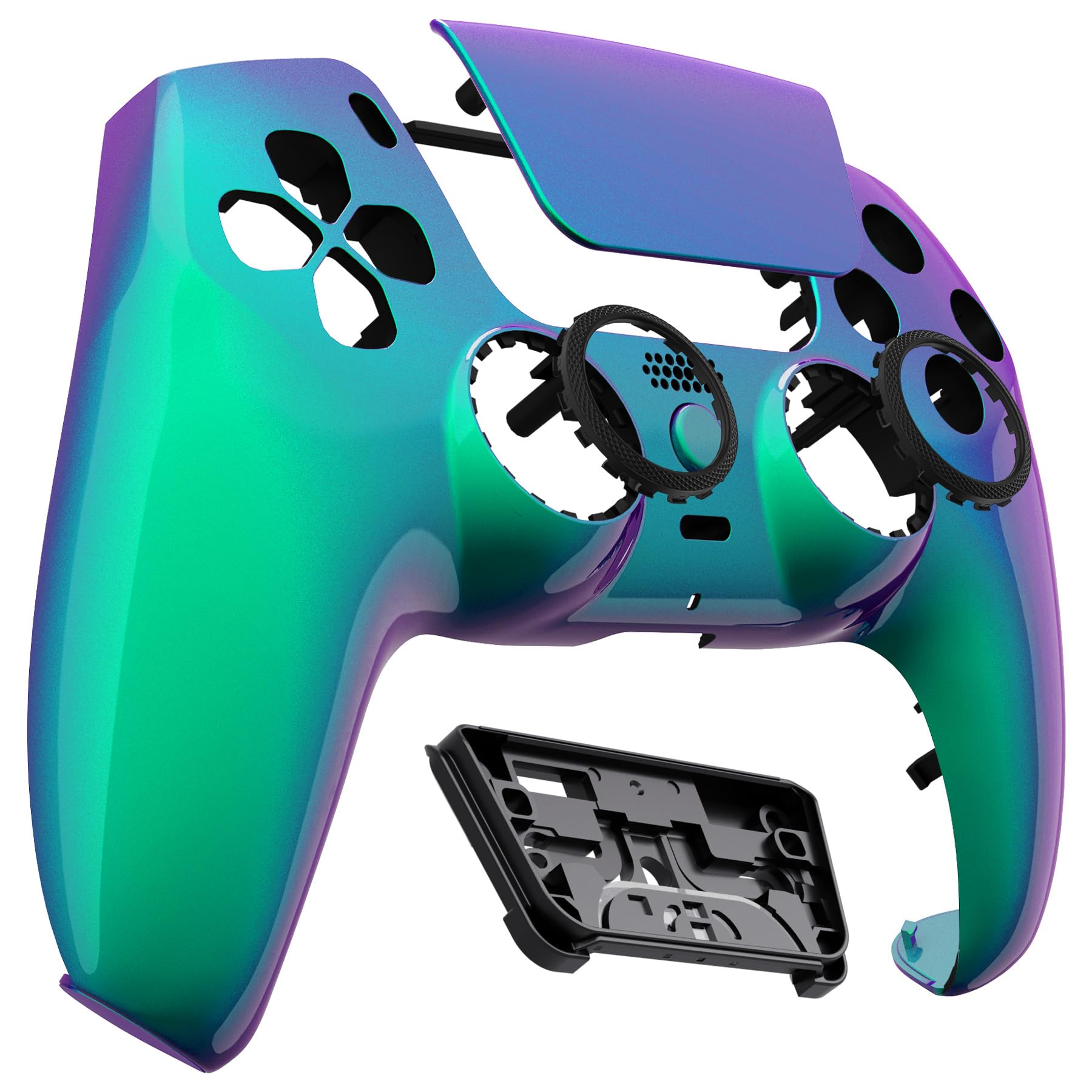 eXtremeRate Luna Re-Design Front Gehäuse für ps5 Controller BDM-010/020/030/040/050 Model, Ersatz Hülle Faceplate&Touchpad&Accent-Ring, Custom integrierend Case Cover für ps5 Controller-Grün Lila
