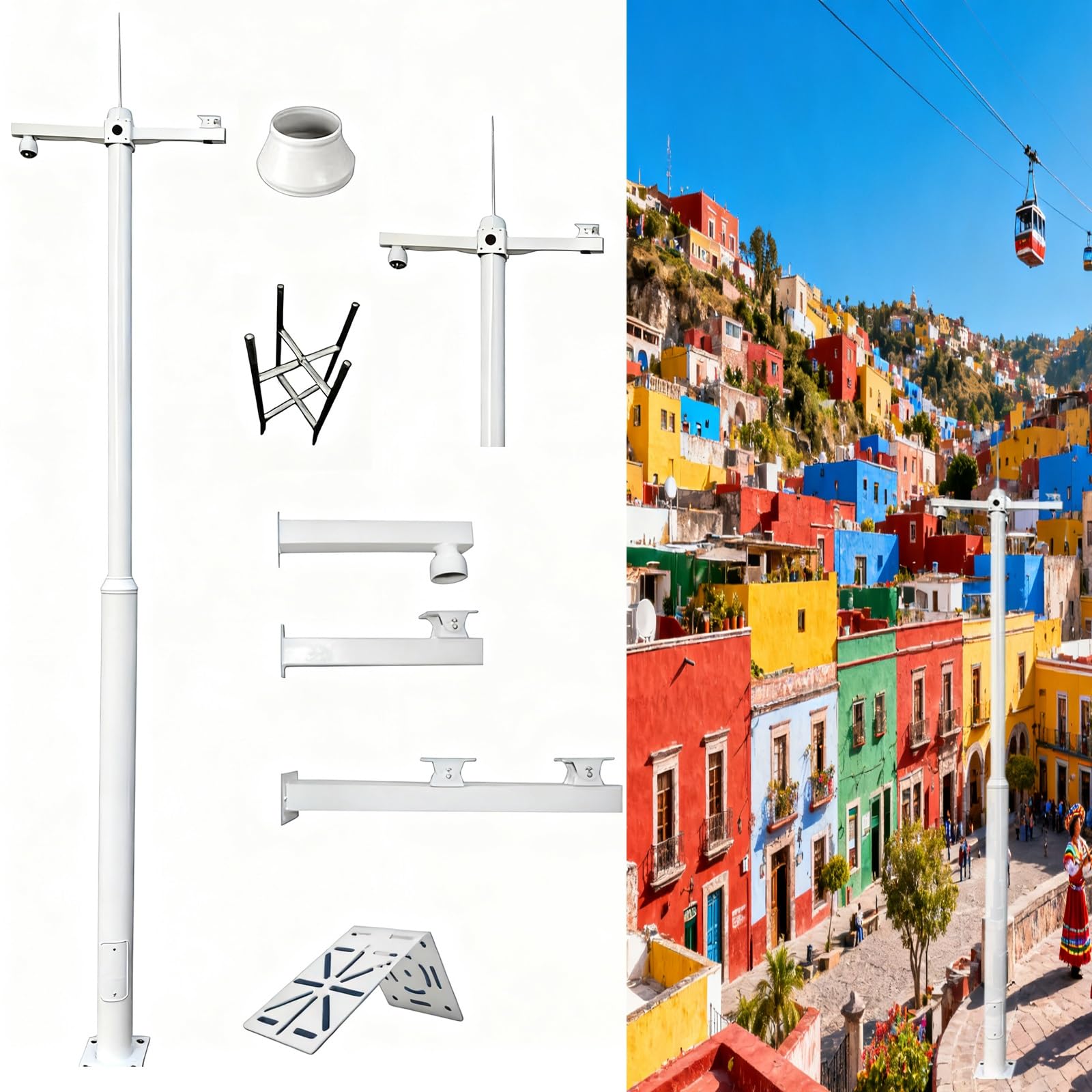 Genérico Poste versátil de 4,8 m para cámara de Seguridad: Soporte Exterior de fácil instalación para vigilancia en Patios Traseros y Calles. Soporte de estaca Shutterbug Duradero para Mayor segurida