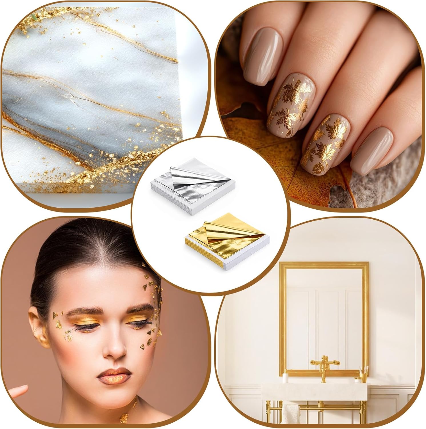 JJUNW 200PCS Gold Leaf Sheet, Foil Leaf Set, Gold-Leaf Sheets for Art for DIY Art Decoration, Nails, Handicrafts, Bronzing, Furniture, Painting, Resin(3.15 x 3.35 Inches)