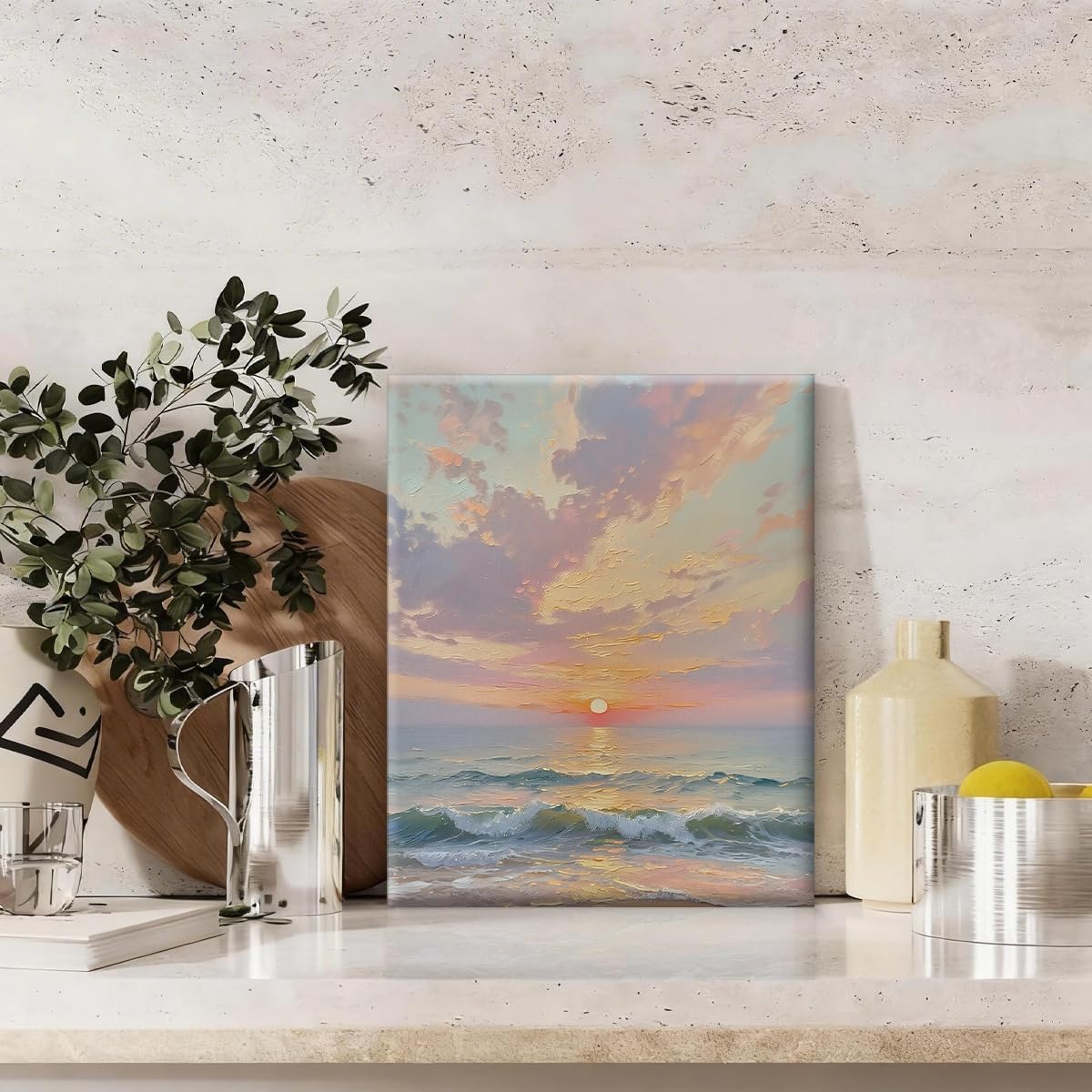 APOHBGV Sunset Ocean Canvas Wall Decor, Seascape Coastal Beach Artwork, Aesthetic Nature Landscape for Living Room Bedroom Bathroom Office Home Decoration, 8x10 Inch