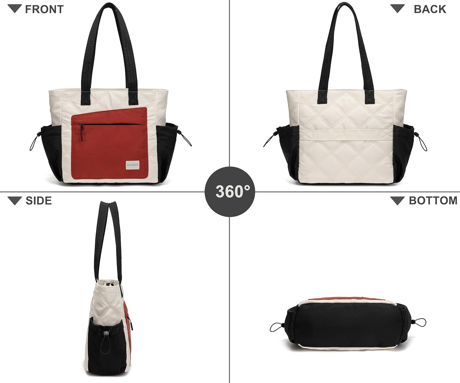 2PCS Women Tote Bag, Puffer Lightweight Shoulder Bags, Quilted Nurse Totes with Zipper for Work, Traveling, College - Image 4