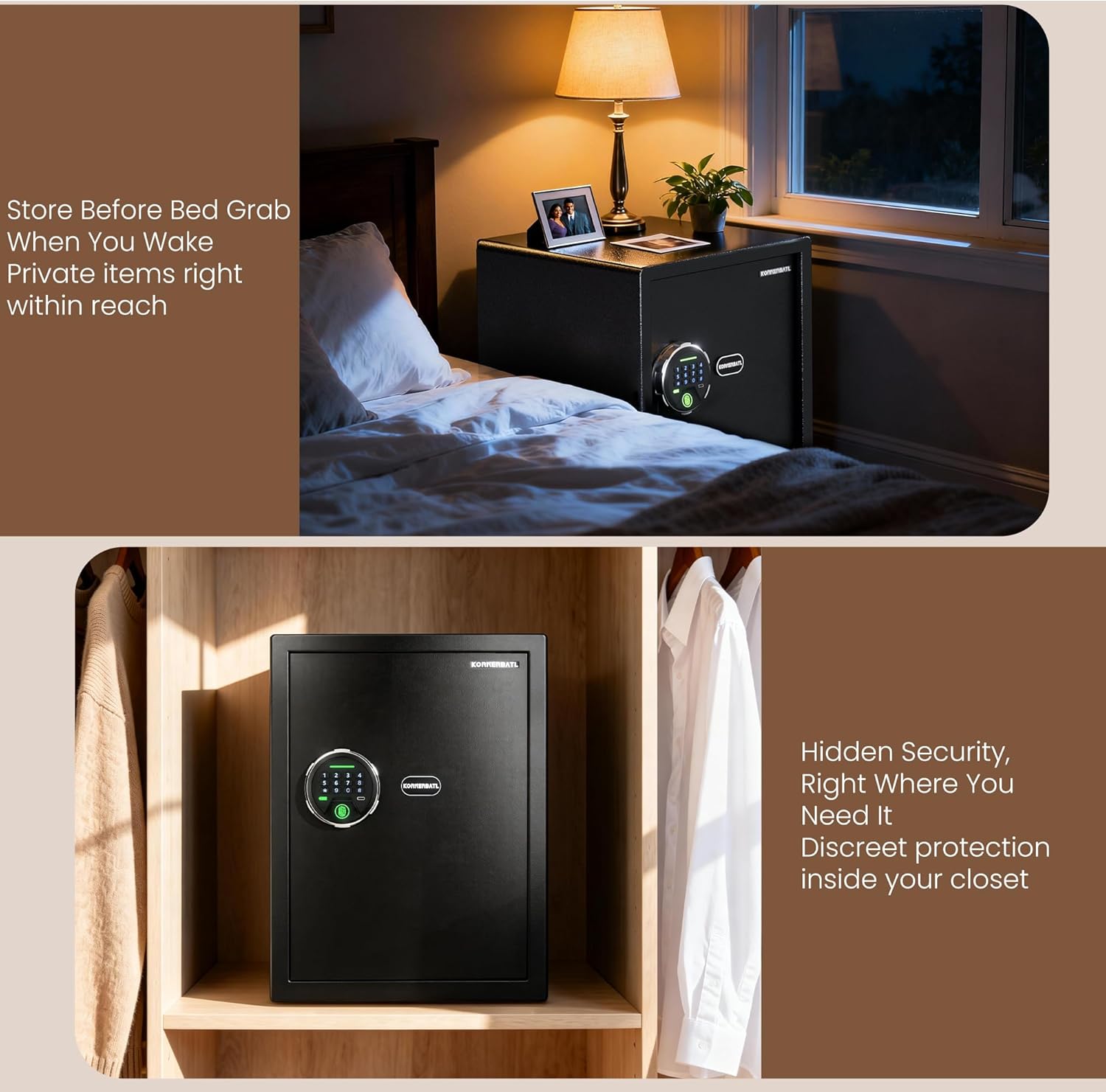 KornerBatl Smart Fingerprint Gun Safe with Biometric Lock, Quick Access Multiple Handgun Storage Rack Valentines Day Gifts for Men Women (12.99"D x 13.78"W x 19.69"H)