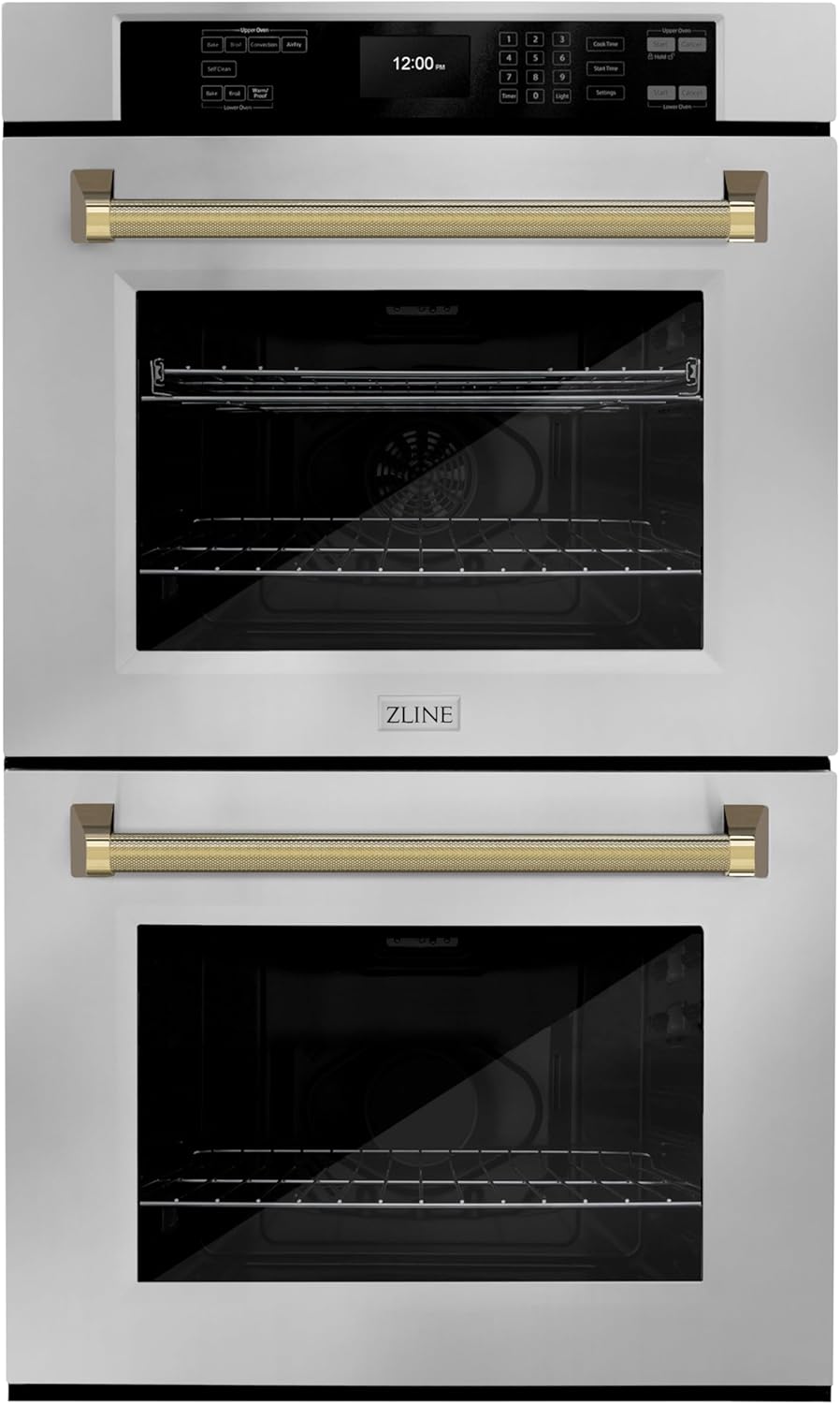 ZLINE Autograph Edition 30 in. Professional True Convection Double Wall Oven with Air Fry and Self Clean in Stainless Steel with Polished Gold Helix Handles (WADZ-30-KG)
