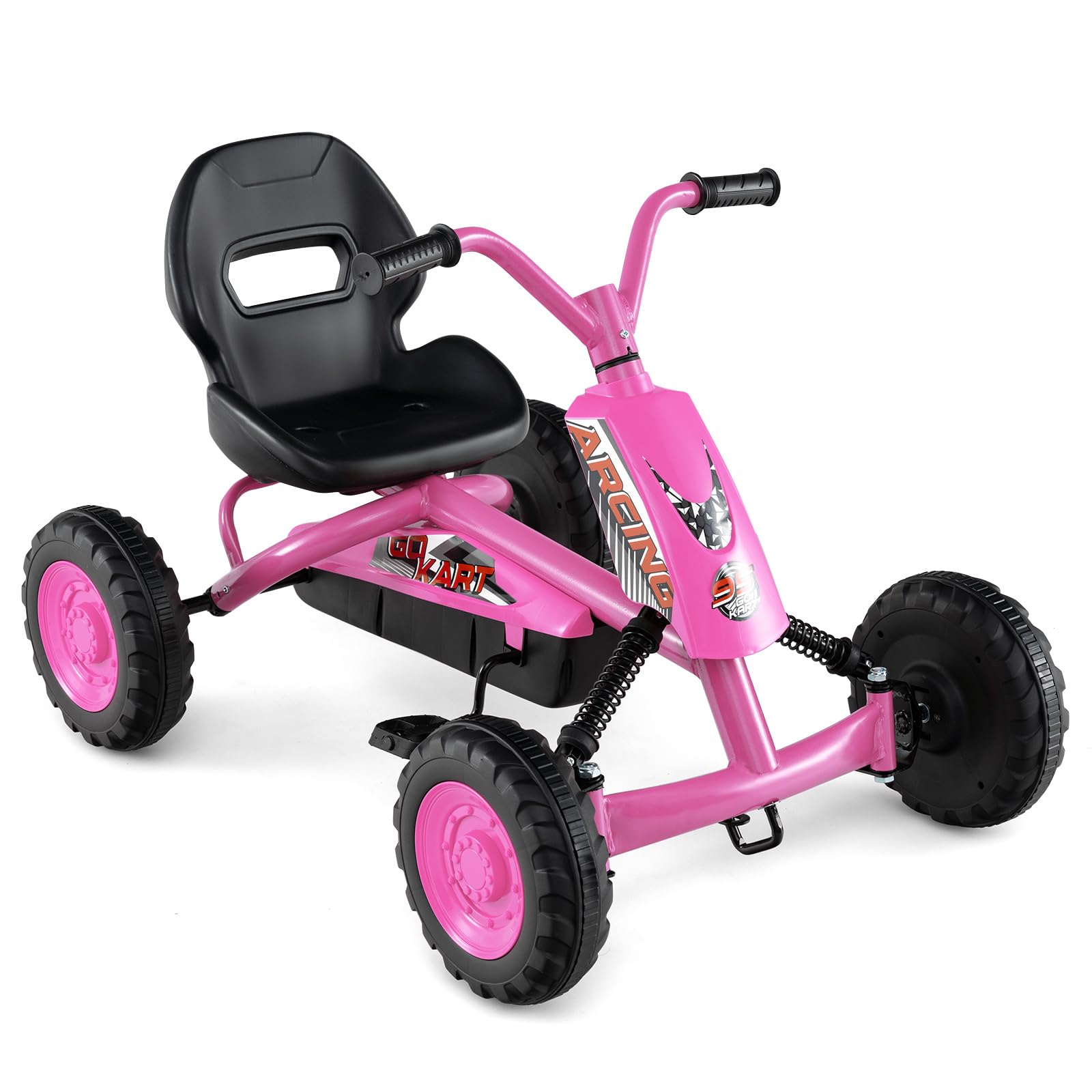 Costzon Go Kart for Kids, 4 Wheel Toddler Ride On Pedal Car (Pink)