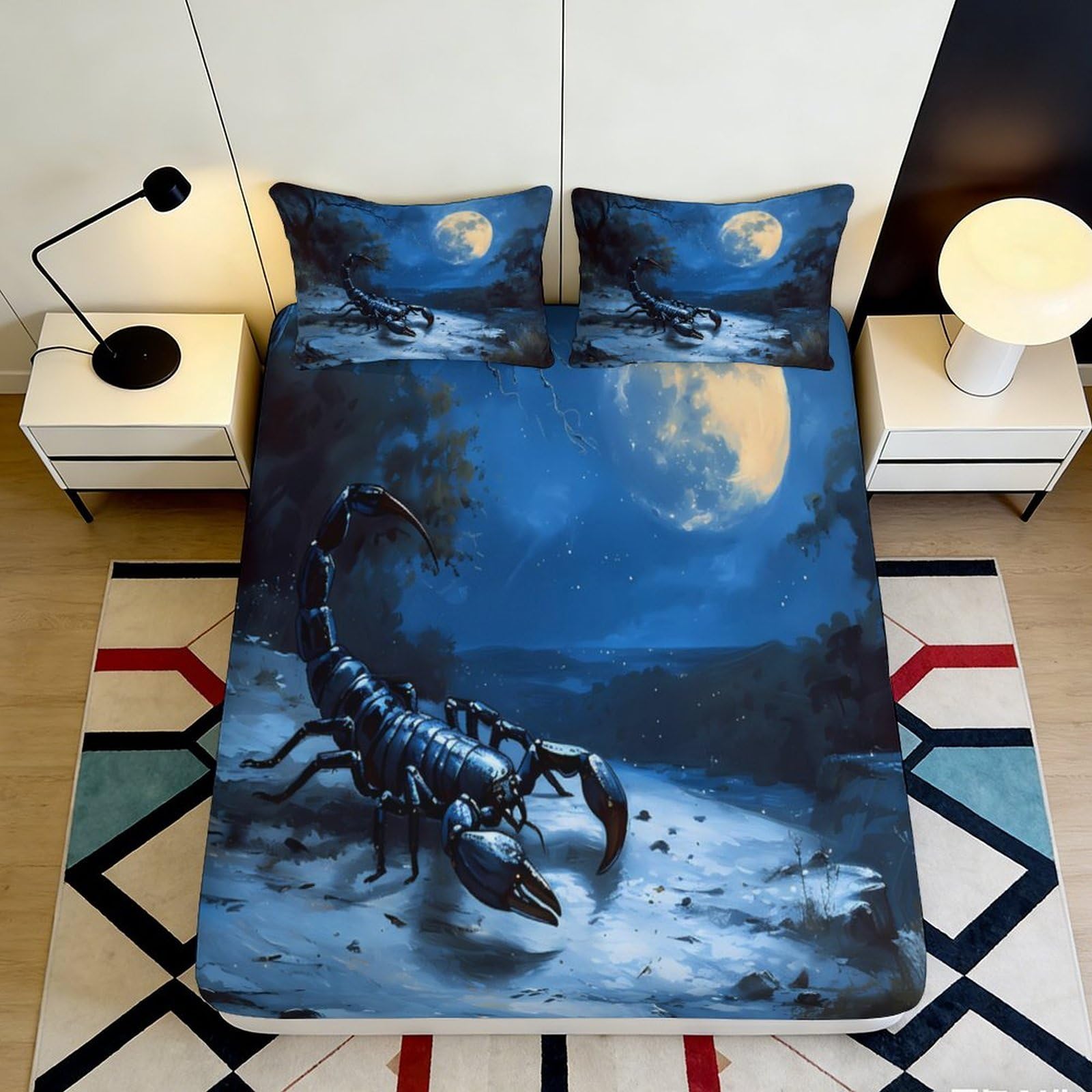Pnayamiorkfel Style-5 3D Printed Night Moon Fitted Sheet Microfiber Scorpion Bed Cover For Bedroom Dorm Easy Care Decor 90X200x25cm