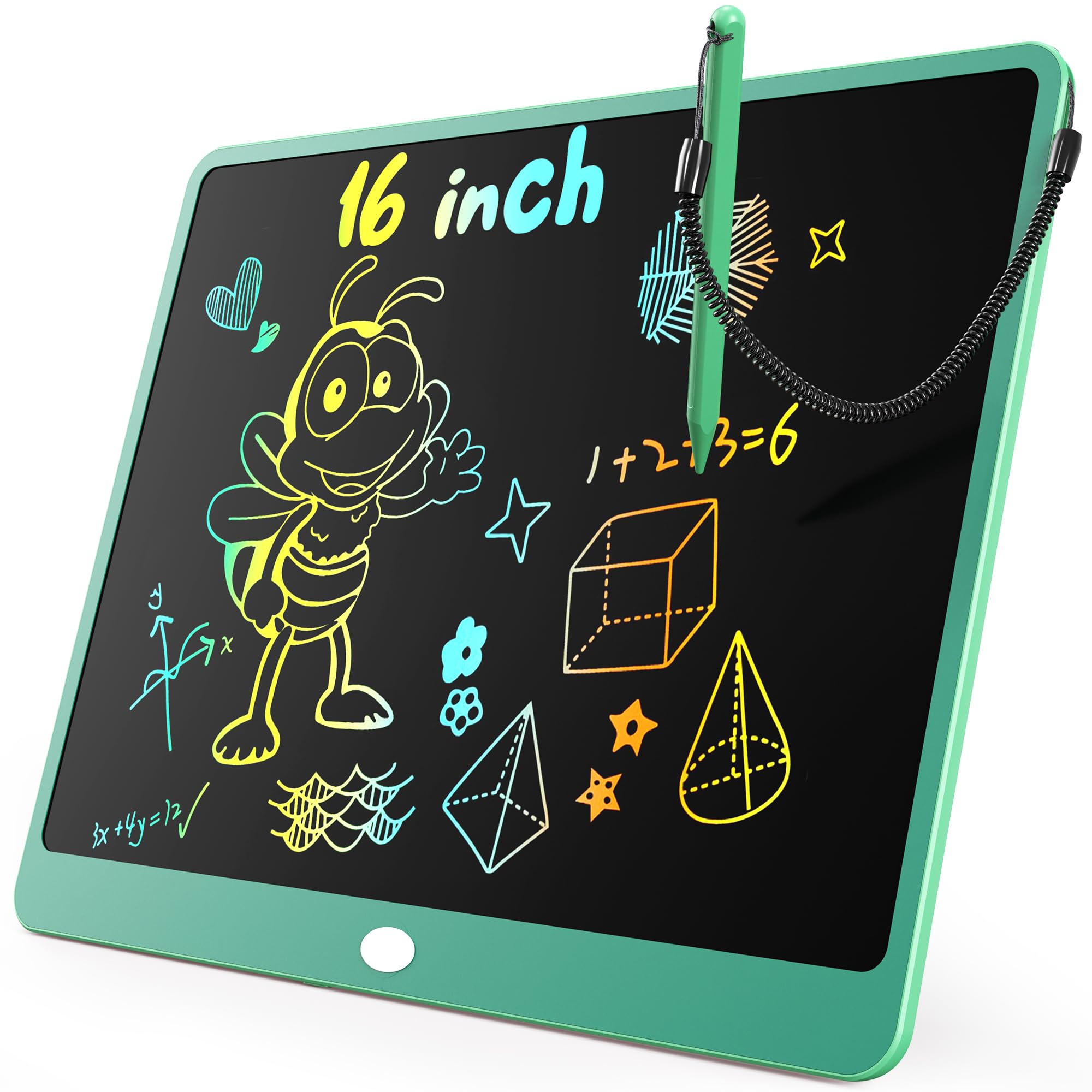 KOKODI LCD Writing Tablet, 16 Inch Colorful Toddler Doodle Board Drawing Tablet, Erasable Reusable Electronic Drawing Pads, Educational and Learning Toy for 3-6 Years Old Boy and Girls(Green)
