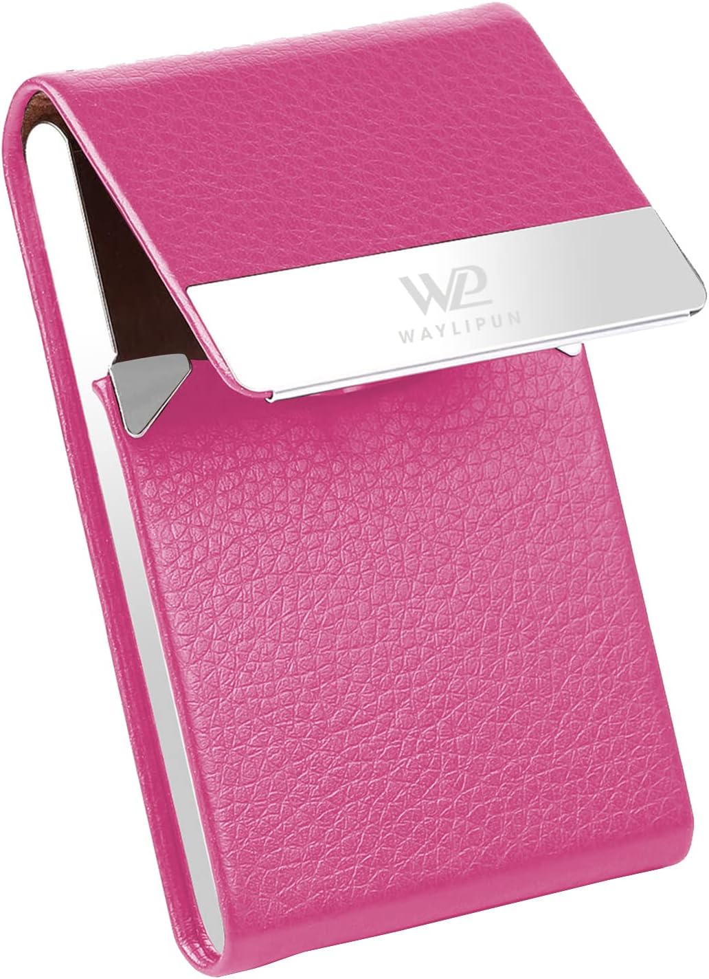 Waylipun Business Card Holders, Professional Slim Metal PU Leather Case with Magnetic Shut - Magenta, 9,5 x 6 x 1,5 cm