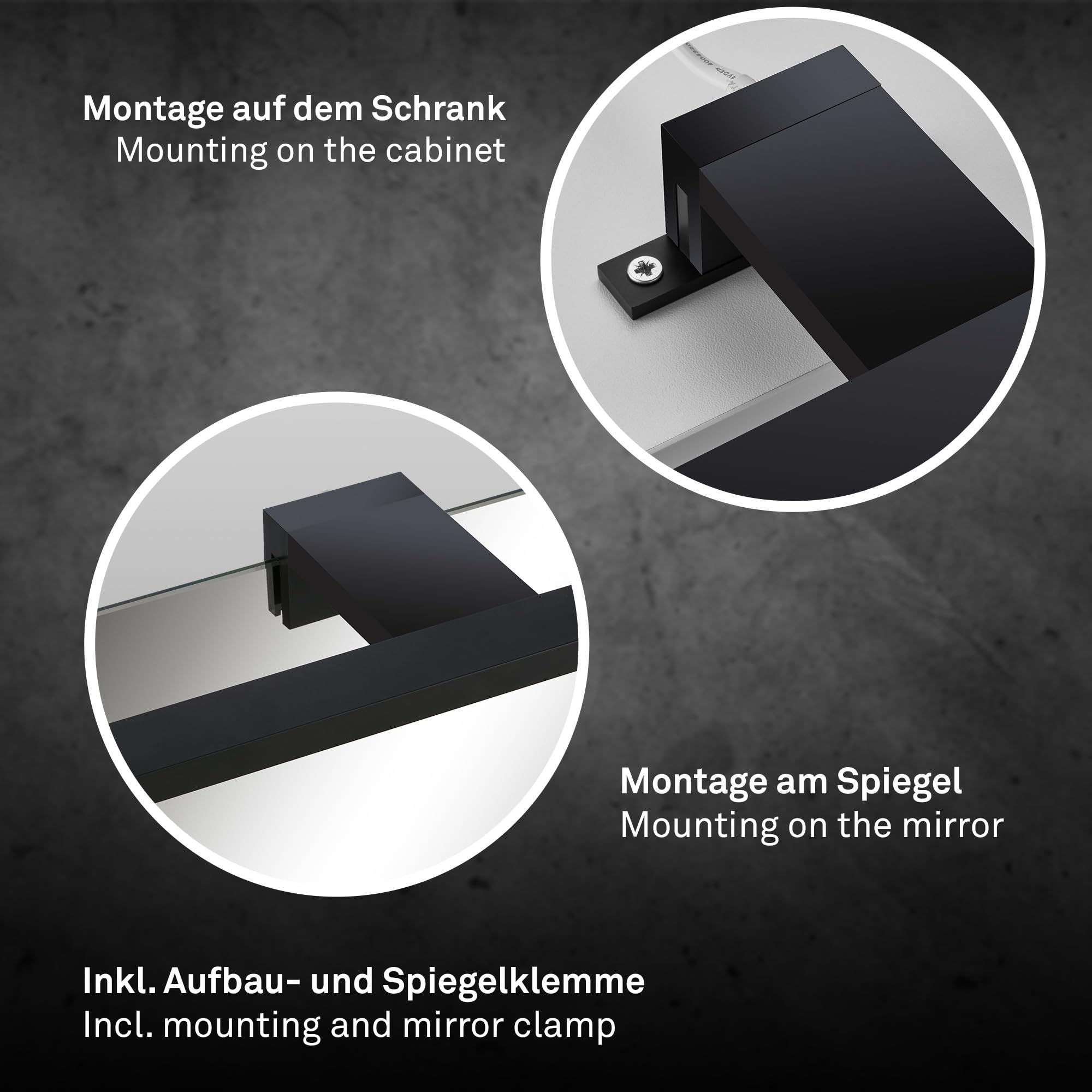 BRILONER - LED Spiegelleuchte Bad 2 in 1 Montage, IP44 Spritzwasserschutz, Warmweißes Licht, Badezimmerlampe, Schrankbeleuchtung, Spiegellampe, Lampe Badezimmer, 50 x 10,5 x 4 cm, Schwarz