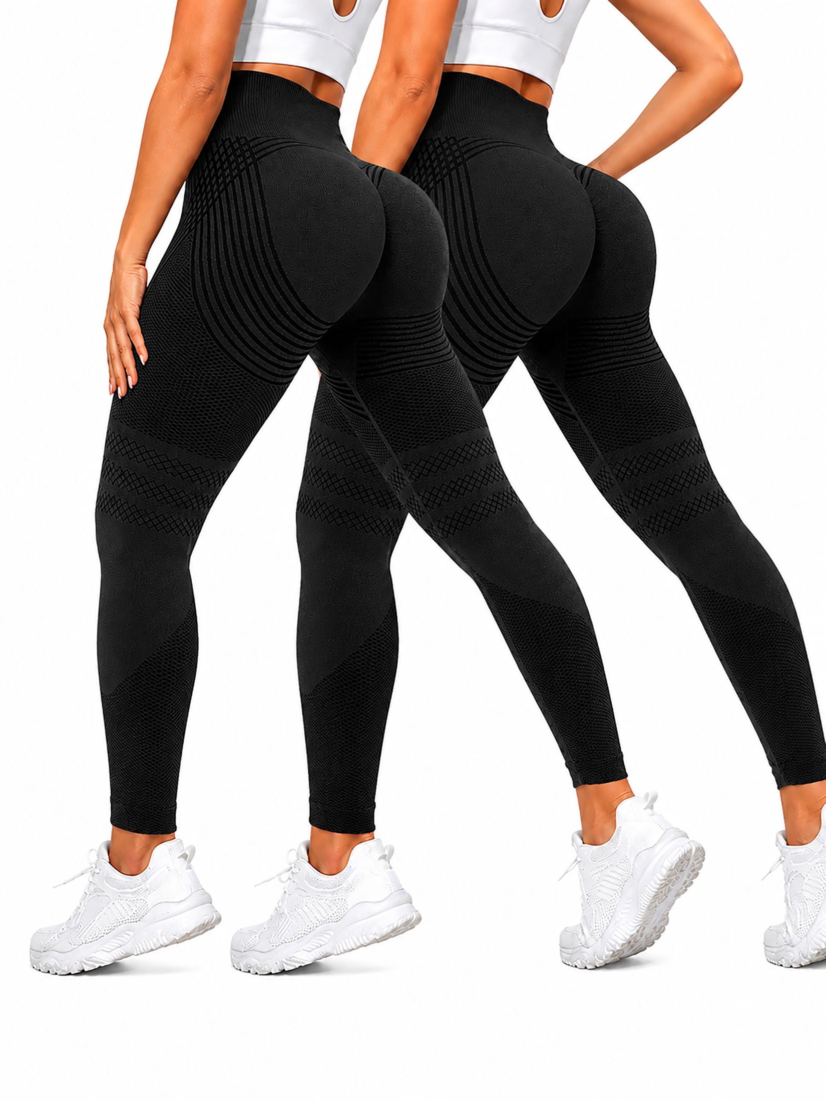 2 Pack Compression Leggings for Women, High Waisted Anti Cellulite Tummy Control Seamless Workout Yoga Pants