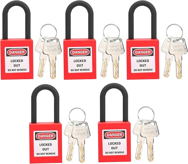 Lockout Lock, 38mm Lock Out Tag Out Padlocks Setfor Lock Out Tag Out Stations, Safety Padlocks Set with 2 Keys Per Lock, 5 Sets(red)