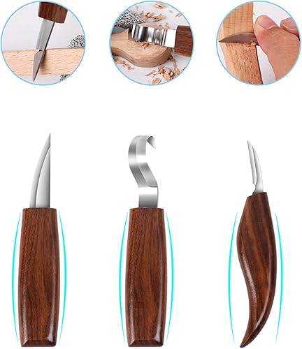 Miniatura 3 de Juego de herramientas de tallado de madera, kit de cuchillos de detalle para principiantes, 3 cuchillos de corte y 4 cuchillos de tallado de madera