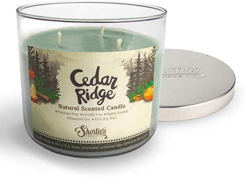 Cedar Ridge Highly Scented Natural 3 Wick Candle, Essential Fragrance Oils, 100% Soy, Phthalate & Paraben Free, Clean Burning, 14.5 Oz.
