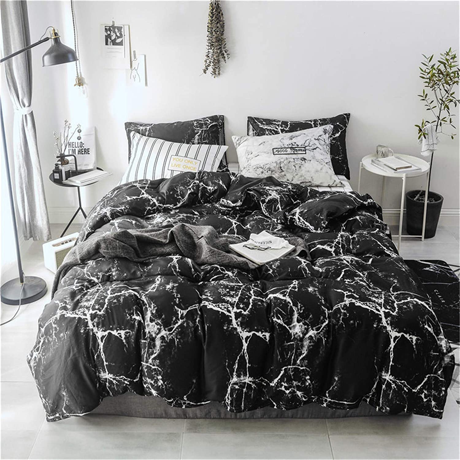 Cottonight Black Marble Comforter Set California King Black and White Bedding Comforter Sets Modern Cotton Abstract Gothic Blanket Quilts Bedding