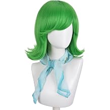 Disgust Green Wig Shoulder Wavy Cosplay Wigs Bob Wig With Bangs for Halloween Party Green Dress Up for Coser Synthetic for Daily Peluca