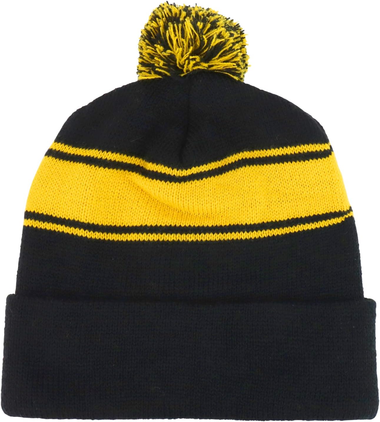 Trendy Apparel Shop Two Tone Pom Striped Winter Cuff Long Beanie Hat - Image 4