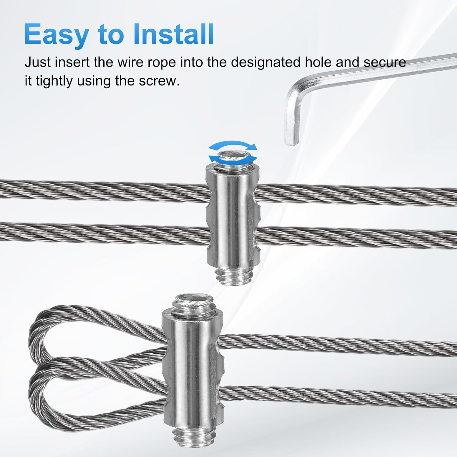 uxcell 20Pcs Wire Rope Clips, Copper Cable Lock with 2 Hexagon Socket Screws, Cable Clamp Fastener Fit for 1-2mm Wire Rope for Home Life Construction Industry Transportation, Silver