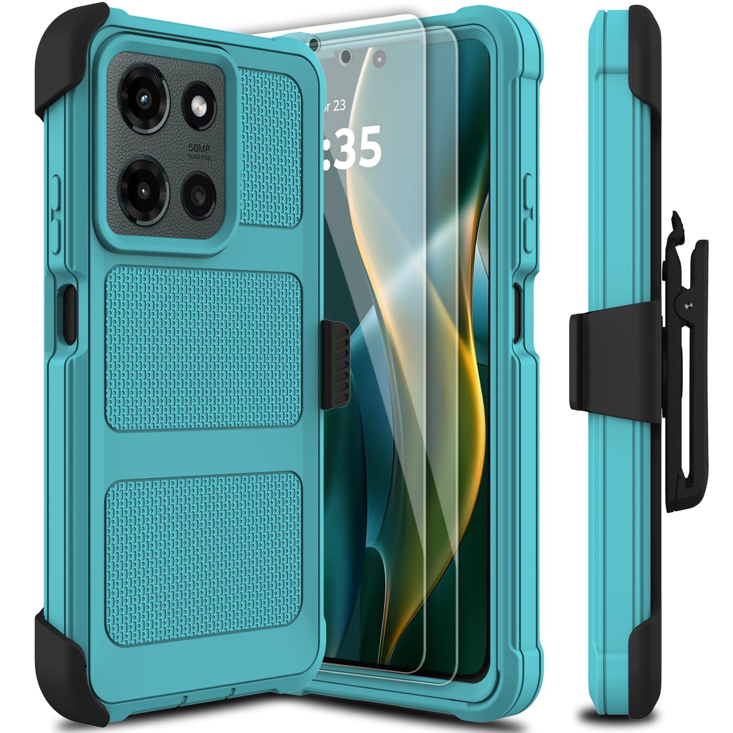 Leptech for Motorola Moto G 5G 2025/2026 Case, for Moto G Play 2026 Case with Tempered Glass Screen Protector, [Holster Series] Belt Clip Heavy Duty