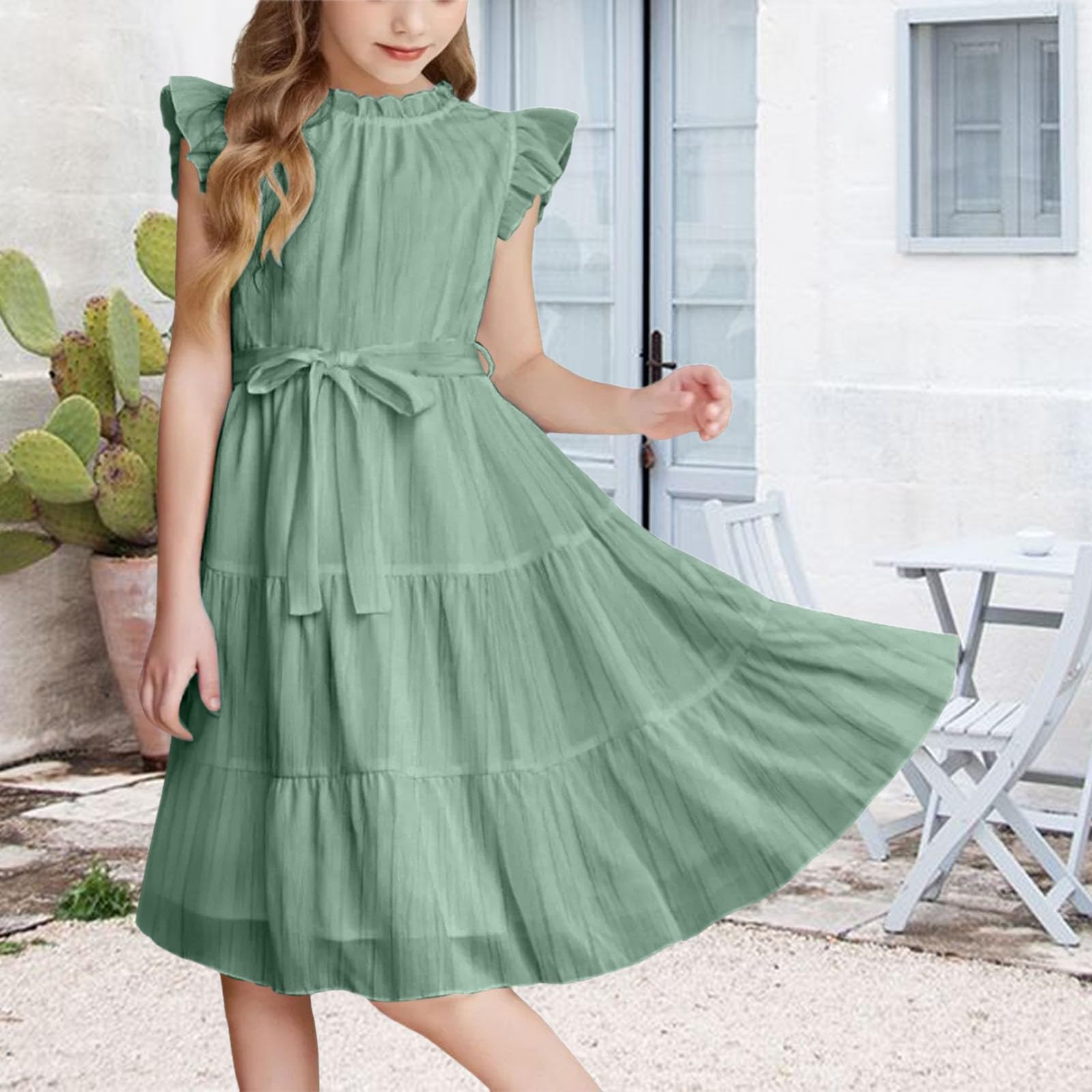 Vestidos de verano para niñas, con tirantes delgados, plisados, acampanados, acampanados, vestido de princesa, fiesta de cumpleaños, vestido de boda