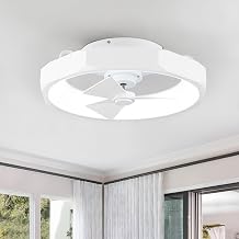 Parrot Uncle Low Profile Ceiling Fans with Lights and Remote, 20 Inch Bladeless Ceiling Fan for Bedroom Flush Mounted, Dimmable Light, Reversible DC Motor, Timer White
