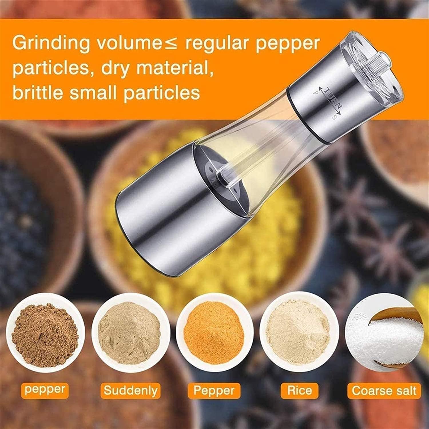 Salt and Pepper Grinder Set -2 in 1 Stainless Steel Mills Manual Salt Pepper Mill Seasoning Kitchen Tools Pepper Grinder Grinding